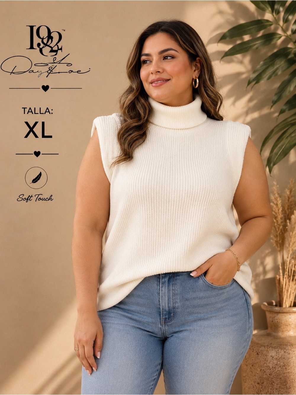 DG2 by Diane Gilman Cream Sleeveless Turtleneck Sweater